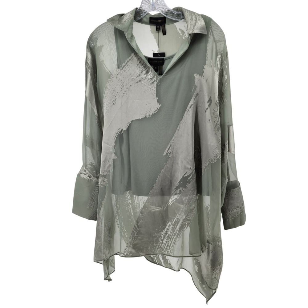 Donna Karan New York Sheer Abstract Print Tunic & Camisole Set Sage Green XS NWT